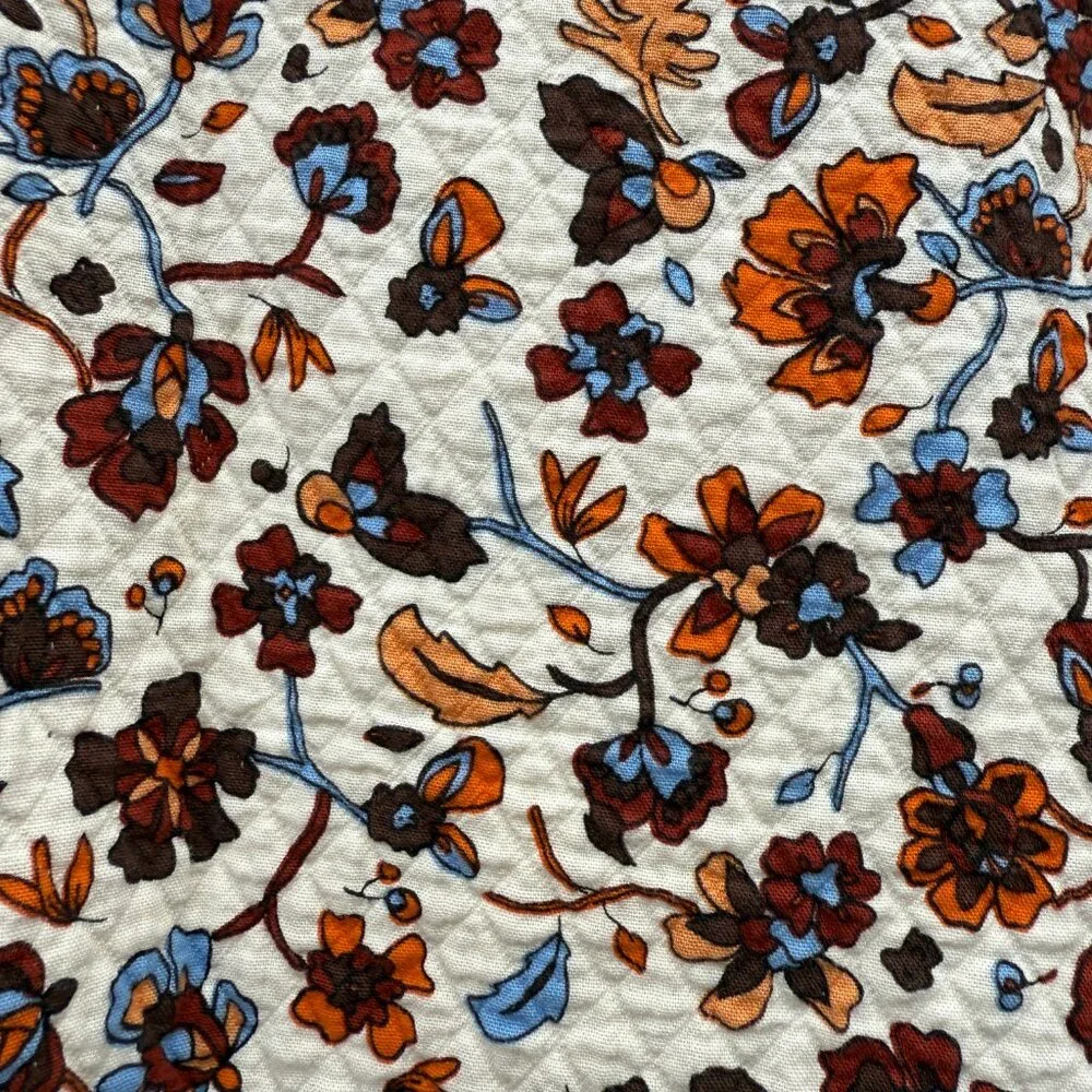 EUC Zara Ecru Floral Print Long, Puff Sleeve Quilted Crop Top
